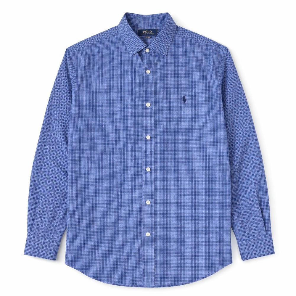 Polo Ralph Lauren Mens Blue White Micro Check Cotton Button Down Shirt XL